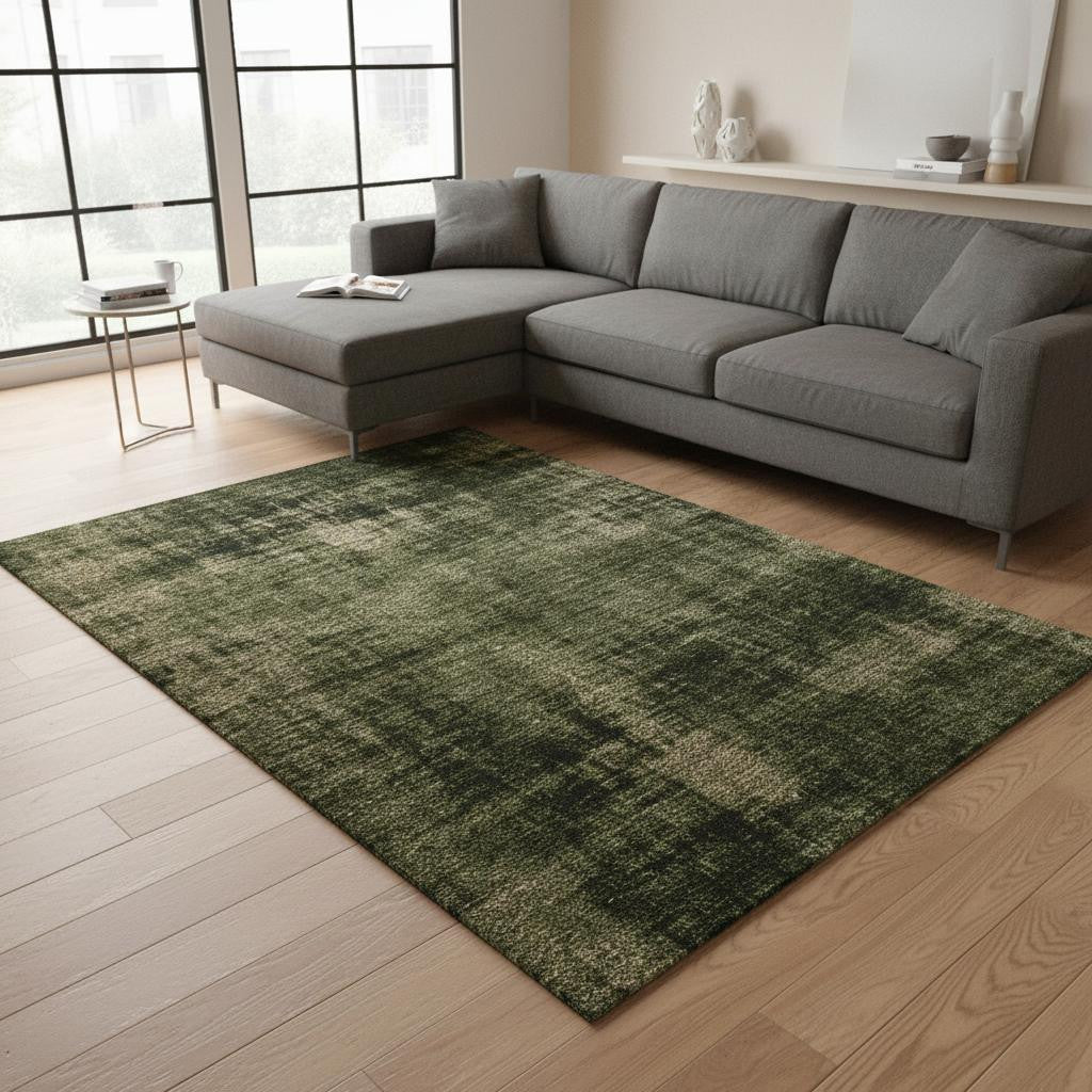 8 X 11 Green And Taupe Abstract Area Rug