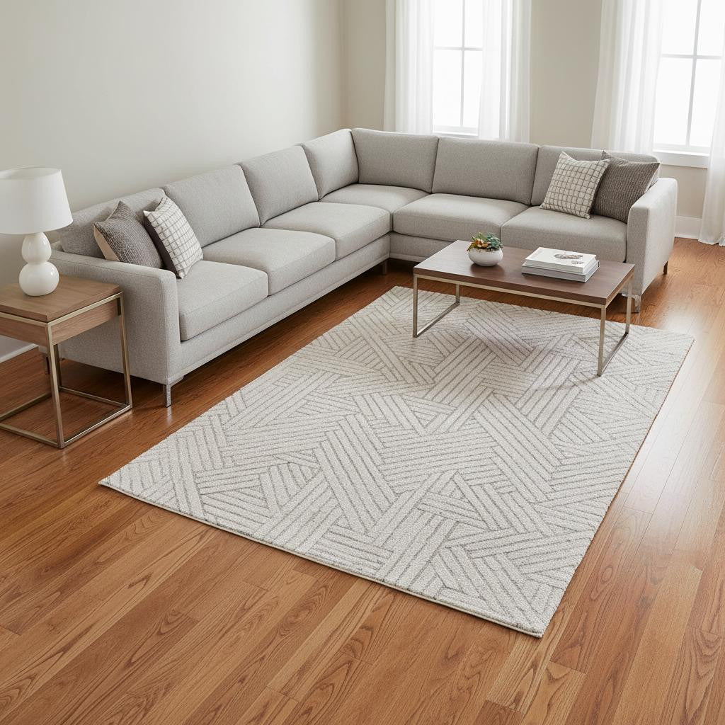 8 X 11 Gray And Beige Geometric Area Rug