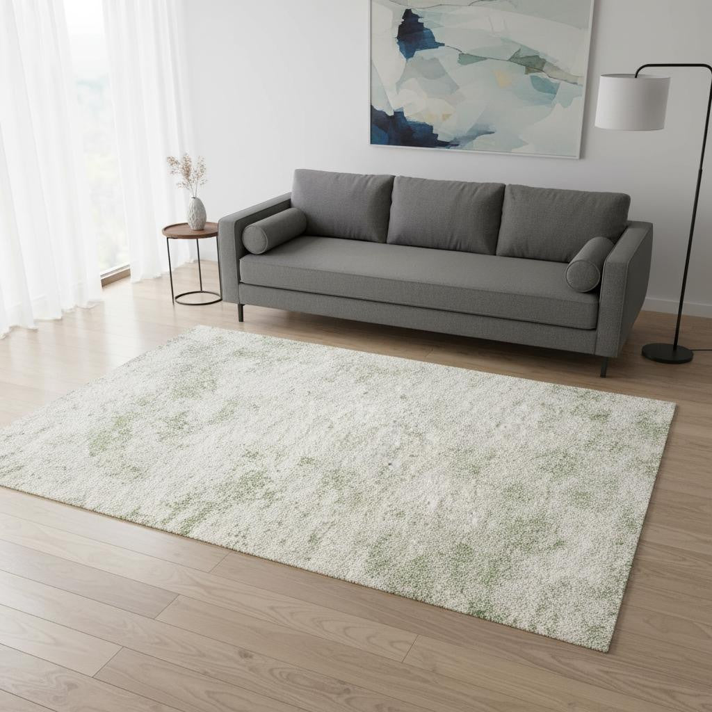 5 X 8 Cream And Green Abstract Area Rug