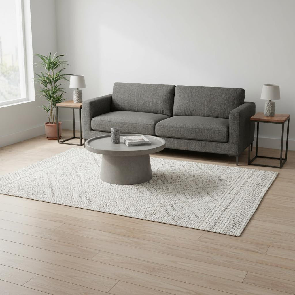 5 X 8 Taupe And Cream Geometric Area Rug