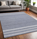 5 X 8 Gray And White Striped Hand Woven Area Rug