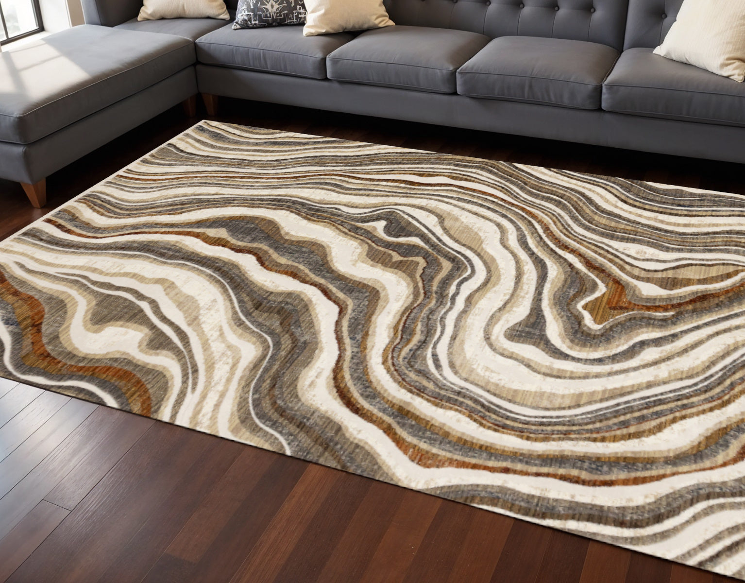 7 X 10 Cream And Beige Abstract Area Rug