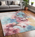 5 X 8 Cream Blue And Pink Floral Area Rug