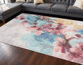 8 X 11 Cream Blue And Pink Floral Area Rug