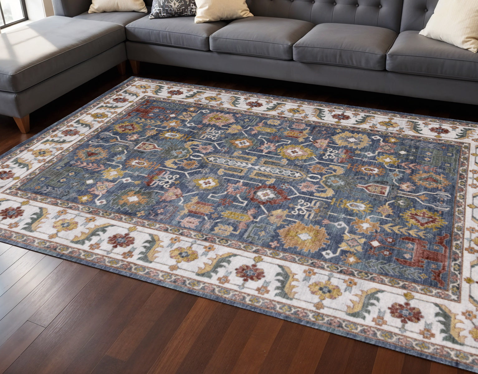 8 X 10 Blue Cream And Yellow Medallion Area Rug