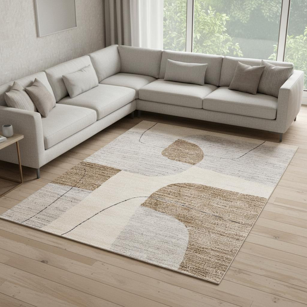 8 X 10 Cream Brown And Beige Geometric Area Rug