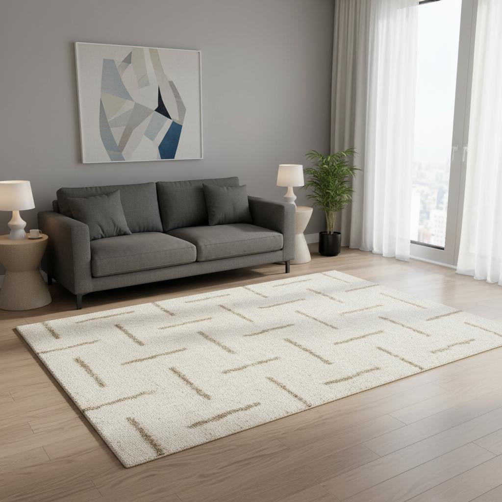 5 X 8 Cream And Beige Striped Area Rug