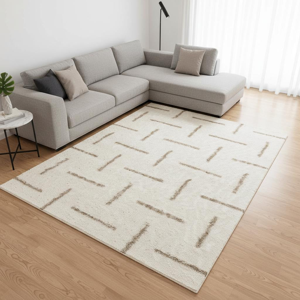 8 X 11 Cream And Beige Striped Area Rug