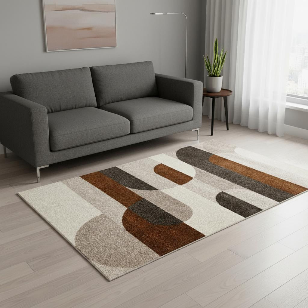 5 X 8 Cream Red And Brown Geometric Area Rug