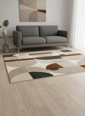 5 X 8 Cream Taupe And Red Geometric Area Rug