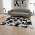 5 X 8 Gray Black And Ivory Geometric Area Rug
