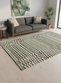 5 X 8 Green Black And Beige Striped Area Rug