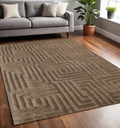 5 X 8 Dark Brown And Brown Geometric Area Rug
