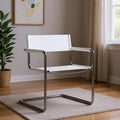 23 Silver And White Leather and Stainless Steel Arm Chair