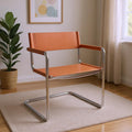 23 Silver And Terra Cotta Leather and Stainless Steel Arm Chair