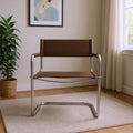 23 Chocolate and Silver Leather and Stainless Steel Arm Chair