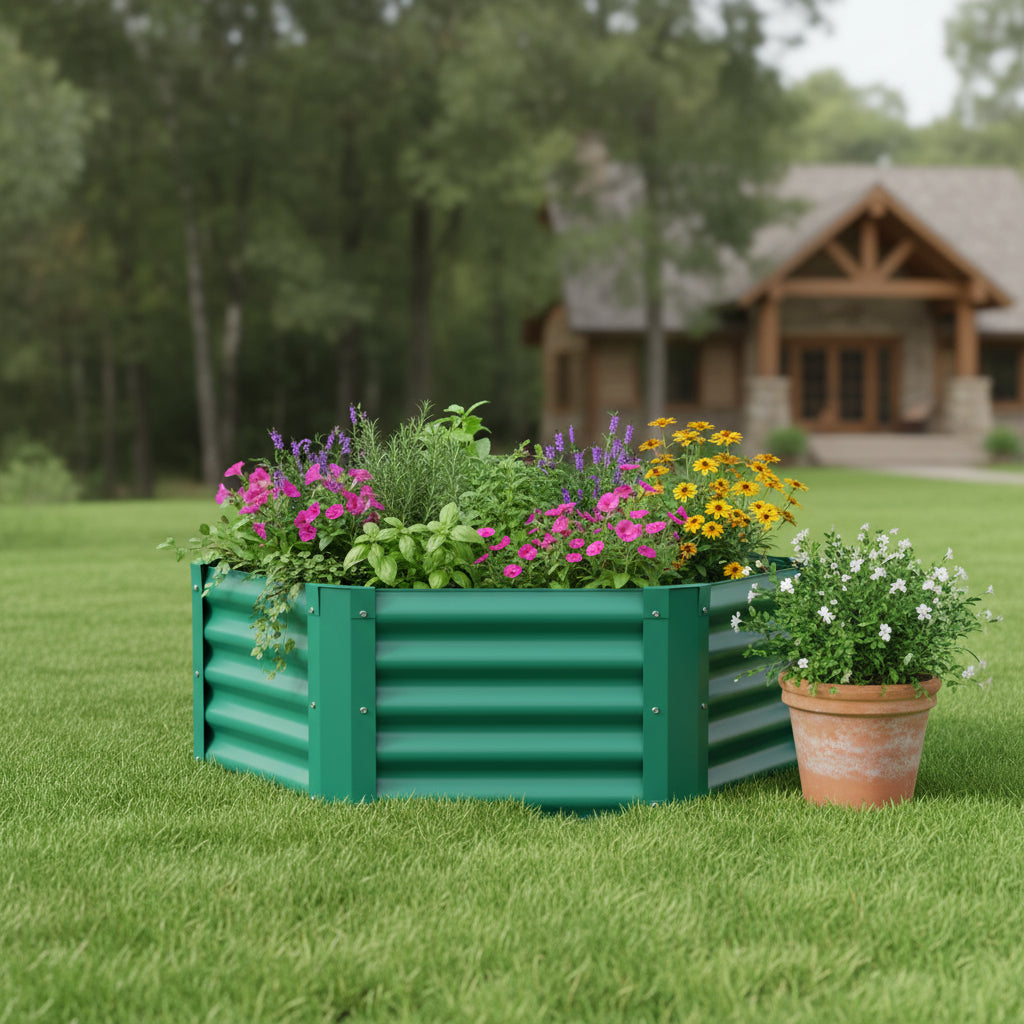 16 X 41 Green Steel Hexagon Planter Box