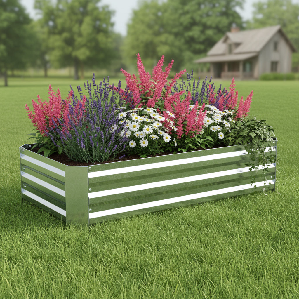 12 X 48 Silver Metal Rectangular Raised Garden Bed