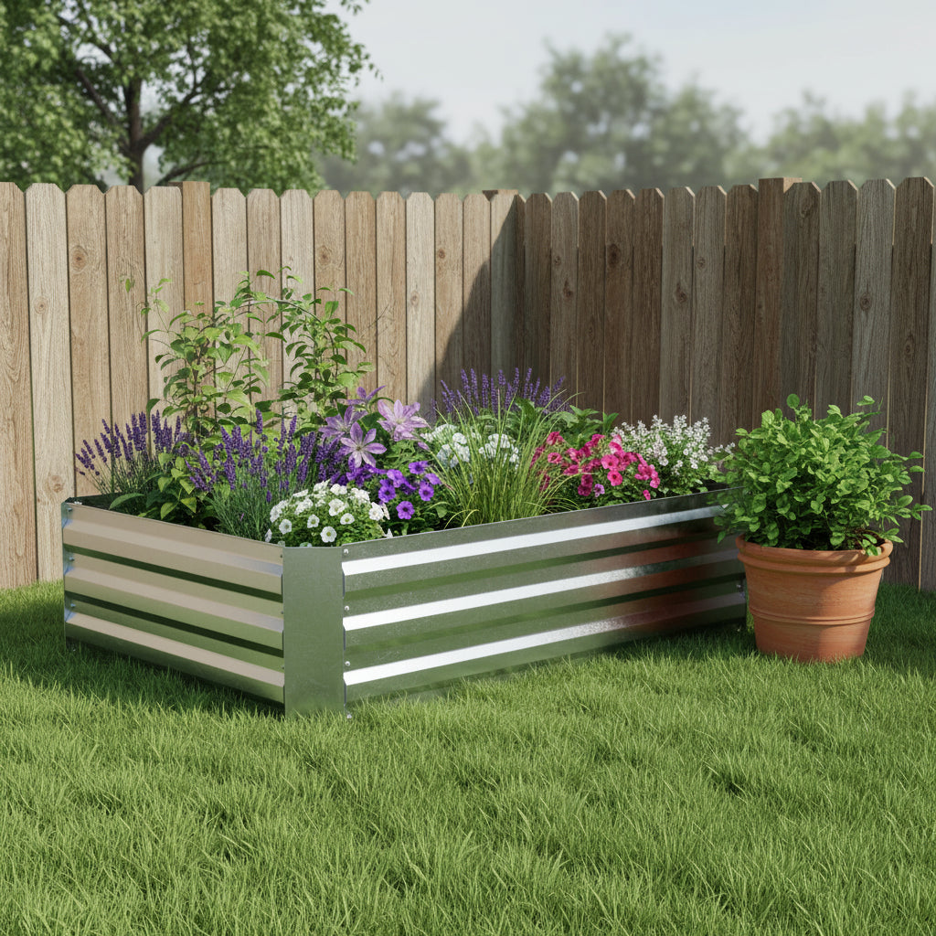12 X 48 Silver Steel Rectangular Raised Garden Bed