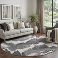 8 Black And Ivory Abstract Washable Round Rug With UV Protection
