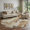 8 Chocolate Ivory And Beige Abstract Washable Round Rug With UV Protection