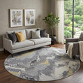 8 Gray Gold And Ivory Abstract Washable Round Rug With UV Protection