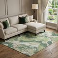9 X 12 Green Ivory And Beige Abstract Washable Area Rug With UV Protection
