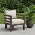 30 Brown Aluminum Outdoor Arm Chair with White Cushion