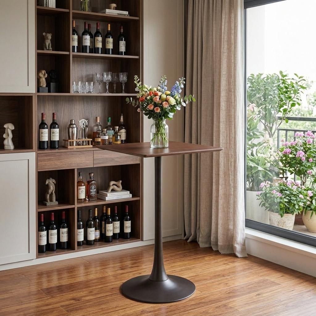24 Brown and Black Wood and Steel Square Bar Table
