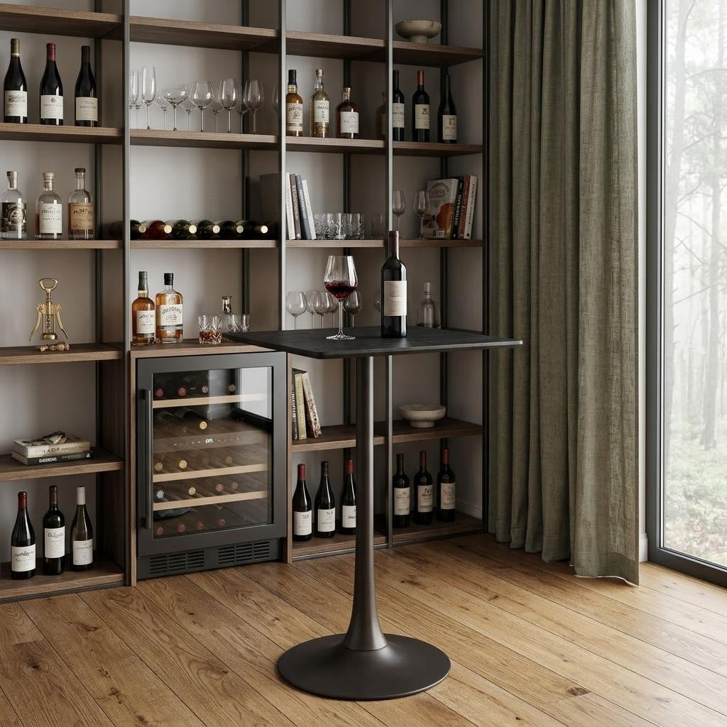24 Black Wood and Steel Square Bar Table