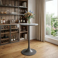24 Gray and Black Faux Terrazzo and Steel Rounded Bar Table