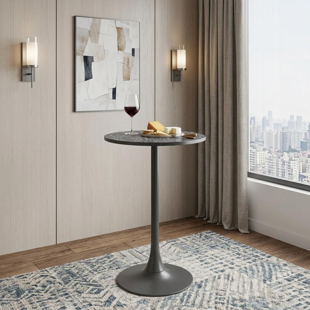 24 Black Faux Terrazzo and Steel Rounded Bar Table