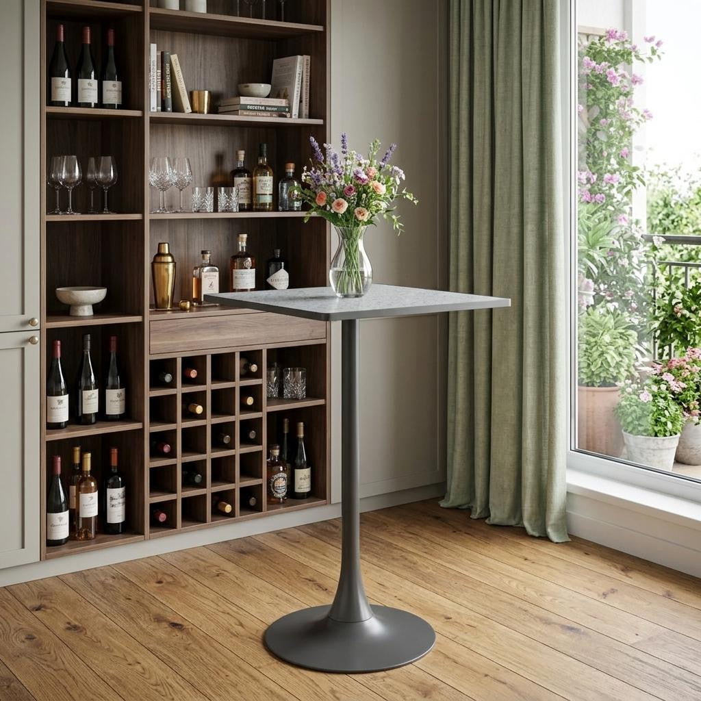 24 Gray and Black Faux Terrazzo and Steel Square Bar Table
