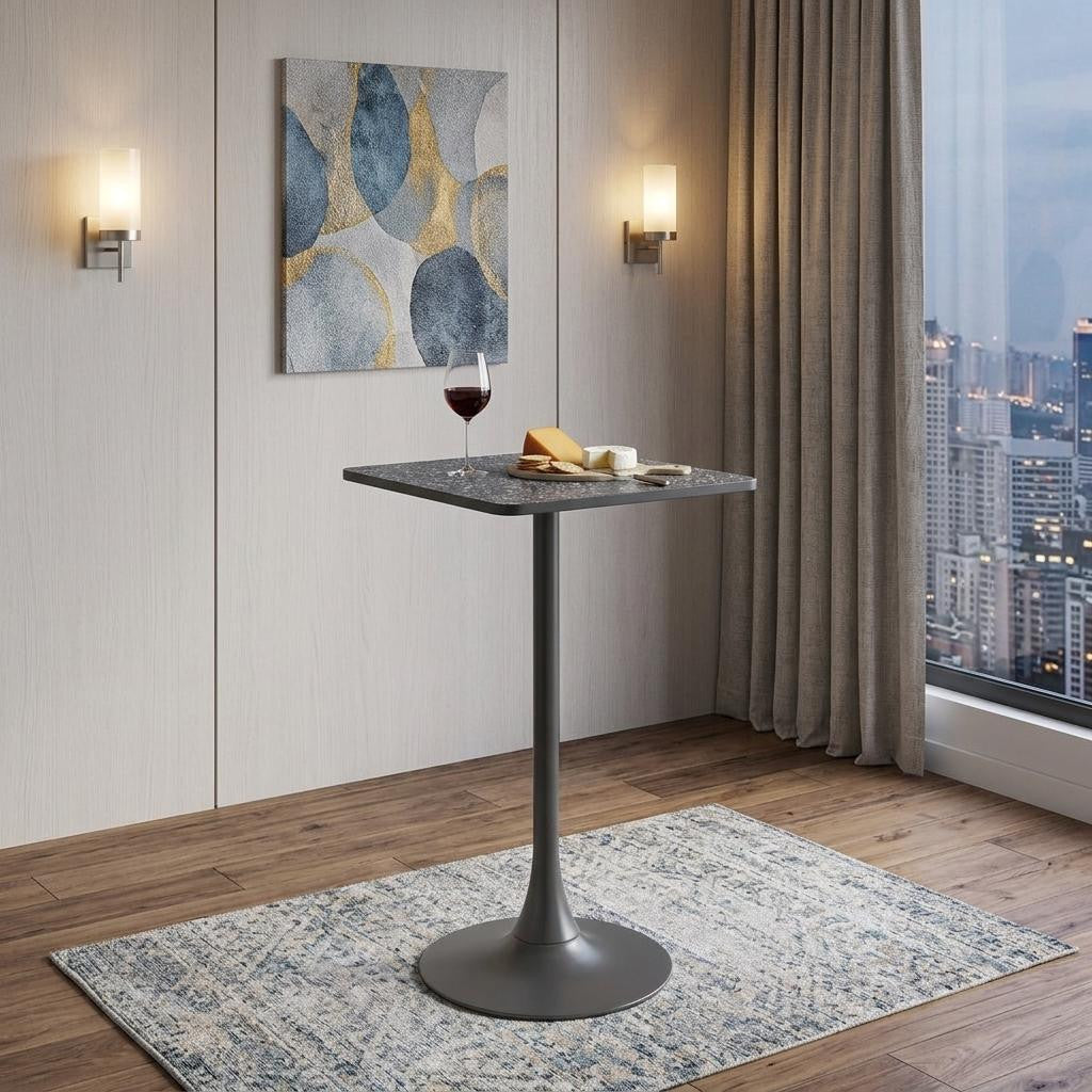 24 Black Faux Terrazzo and Steel Square Bar Table
