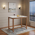 48 White and Natural Faux Marble and Solid Wood Rectangular Bar Table