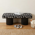 49 Black And White Geometric Fabric and Solid Wood Upholstered Bench
