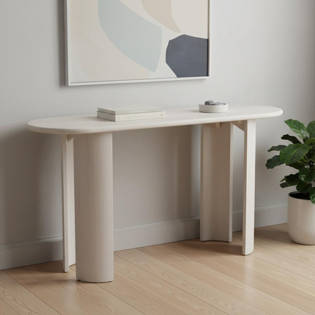 58 White Solid Wood Oval Console Table