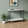 36 White and Black Faux Terrazzo and Steel Oval Console Table With Shelf