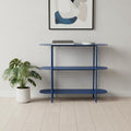 36 Blue Steel Oval Console Table With Two Shelves