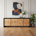 67 Black And Natural Solid Wood Sideboard with Four Doors