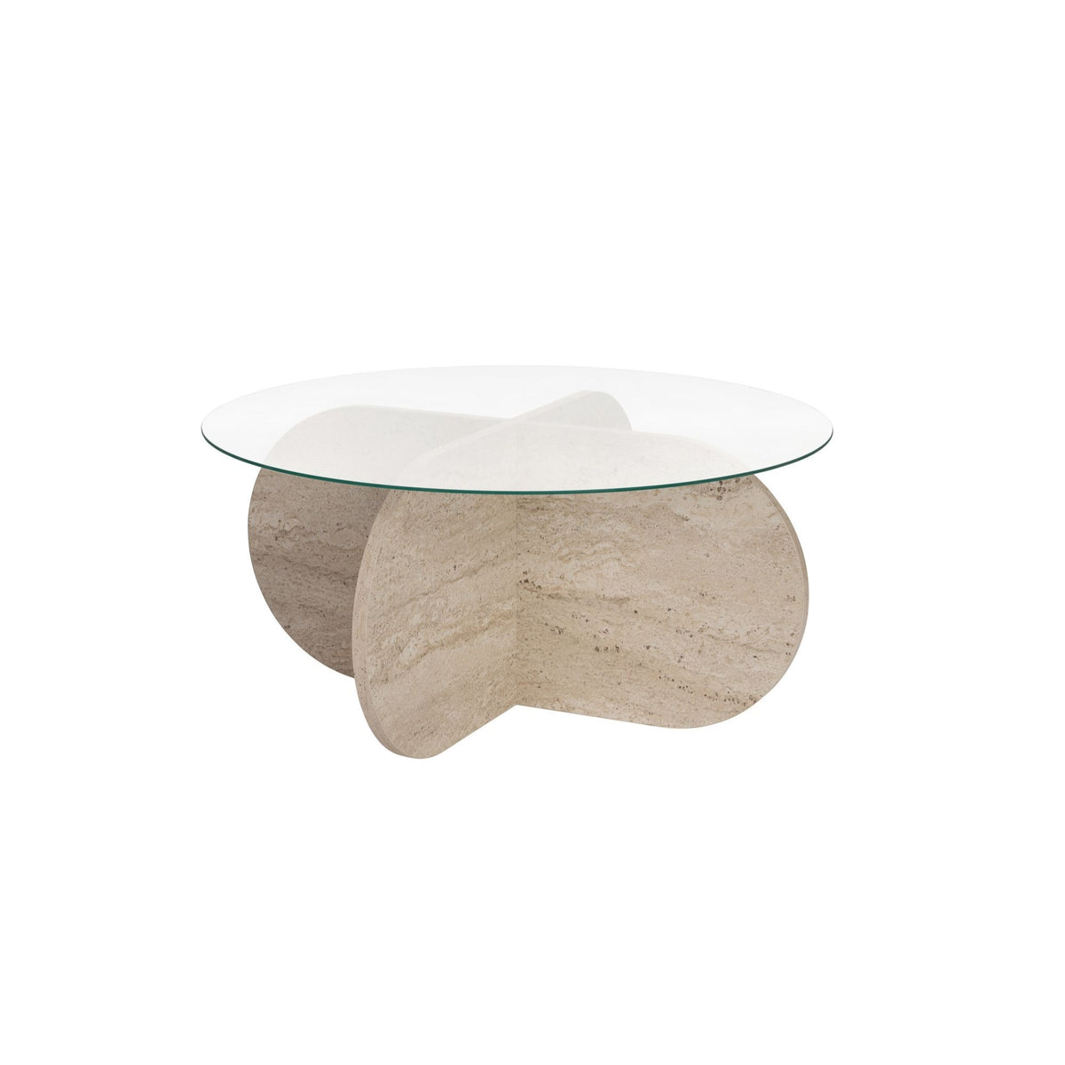 Modern Coffee Table, 75 Cm X 35 Cm X 75 Cm | 100% Tempered Glass & Melamine Coated Particle Board | Elegant Travertine & Transpa