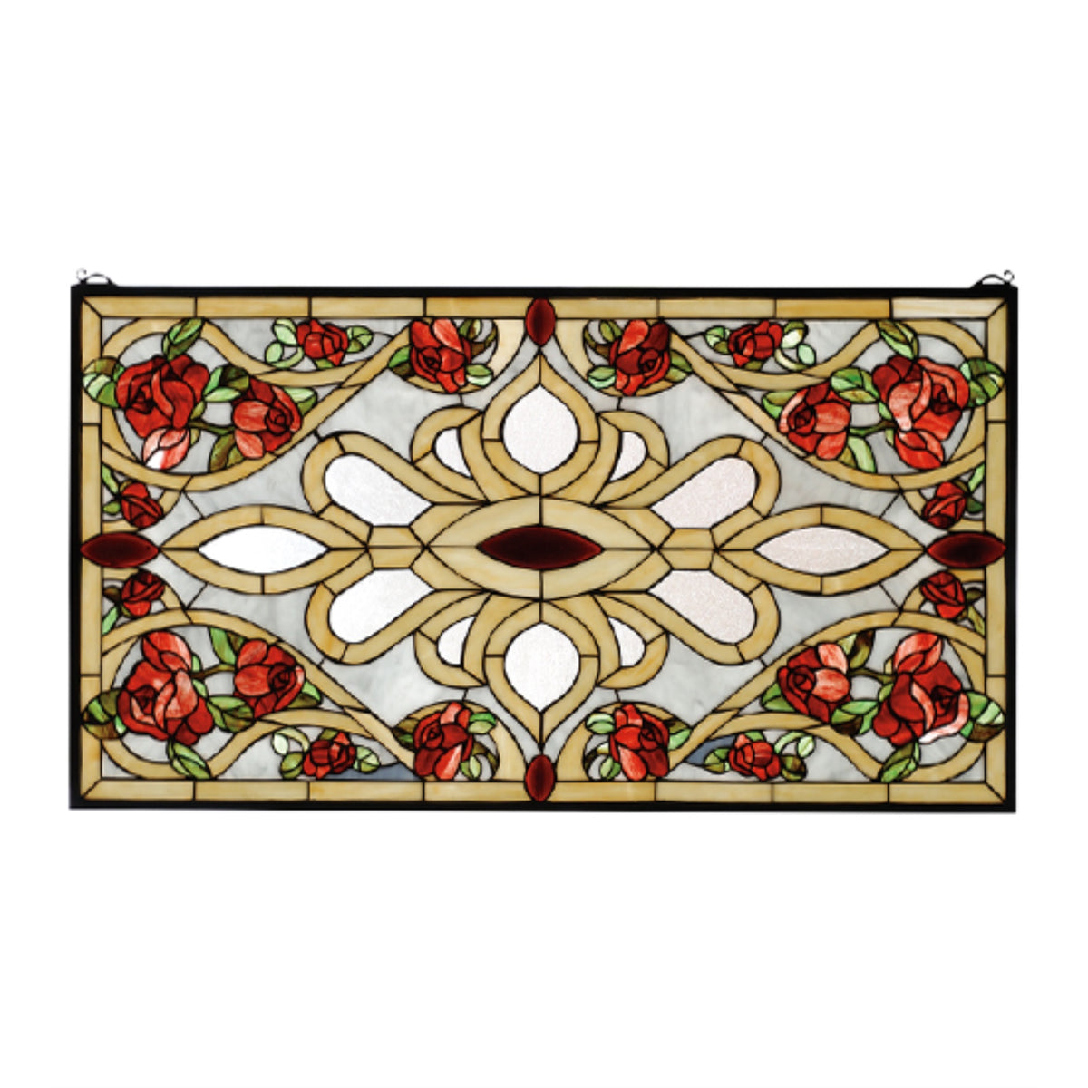 36 Inch W X 20 Inch H Bed Of Roses Stained Glass Window