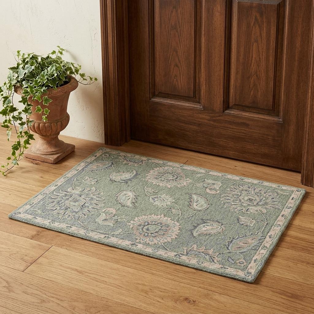 2 X 3 Gray And Blue Wool Floral Hand Tufted Area Rug
