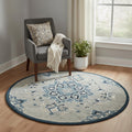 3 Blue And Gray Wool Medallion Hand Tufted Round Rug