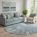 8 Blue And Off White Nautical Round Rug