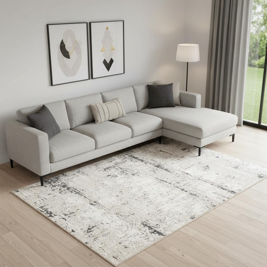 8 X 10 Beige And Gray Abstract Area Rug