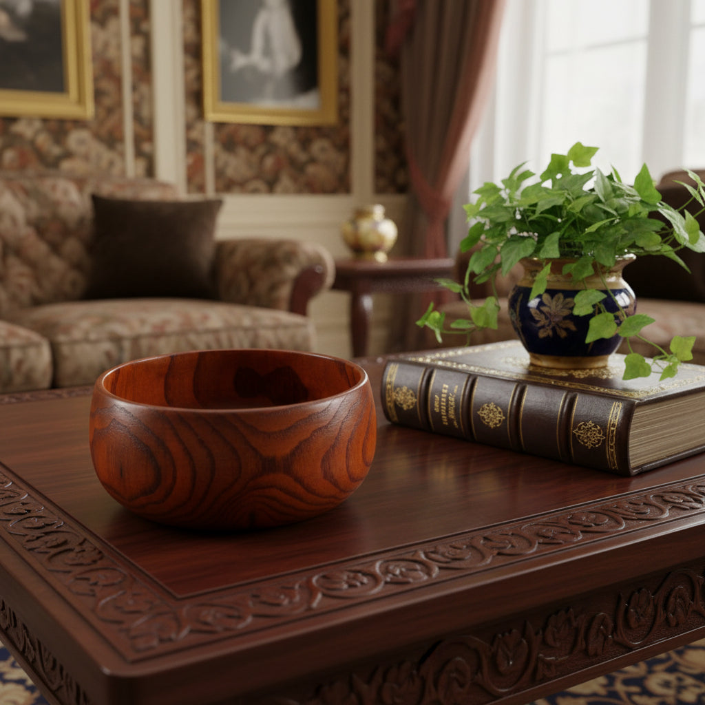 7 Brown Solid Wood Round Serving Bowl