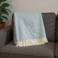 55 X 70 Sky Blue And White Herringbone Cotton Blend C Initial Throw Blanket with Tassels And Embroidery