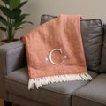 55 X 70 Terra Cotta And White Herringbone Cotton Blend C Initial Throw Blanket with Tassels And Embroidery