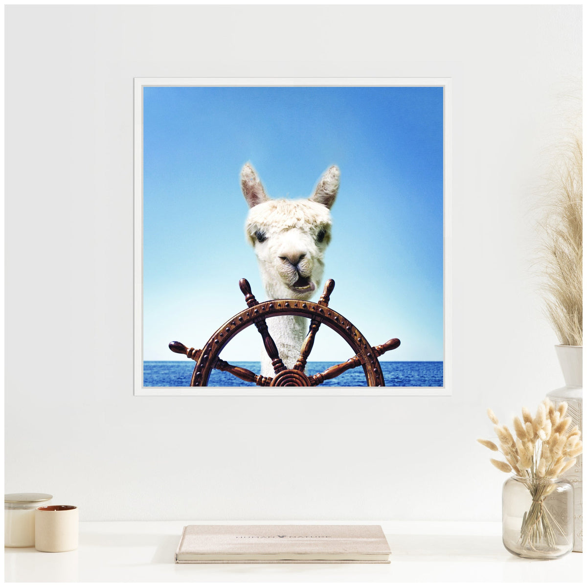 Sylvie Boat Animal Alpaca Framed Canvas by The Creative Bunch Studio
